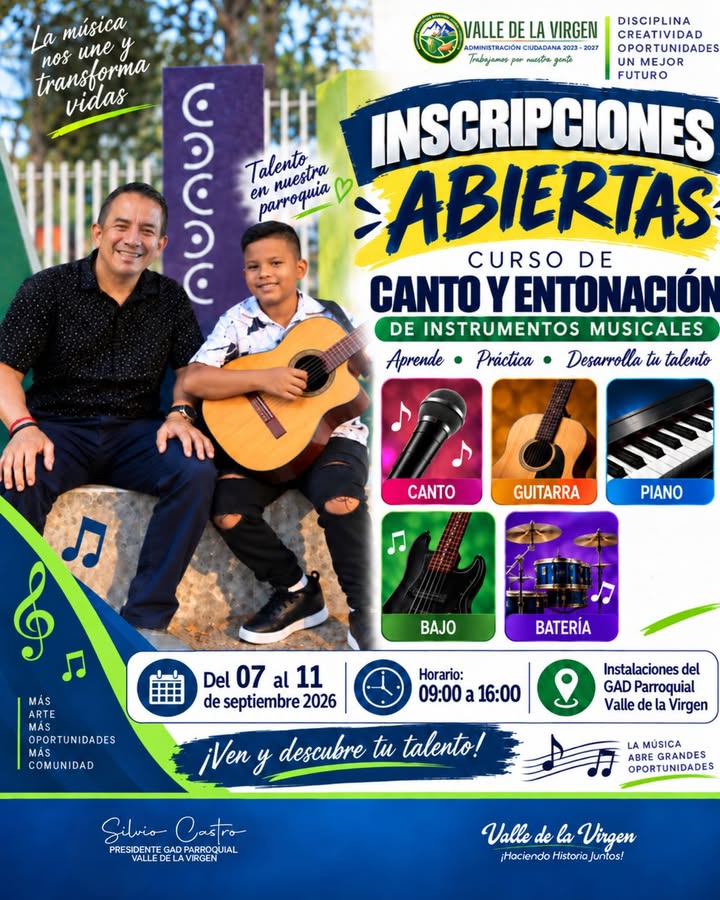 GAD Valle de la Virgen abre inscripciones para cursos gratuitos de música y canto