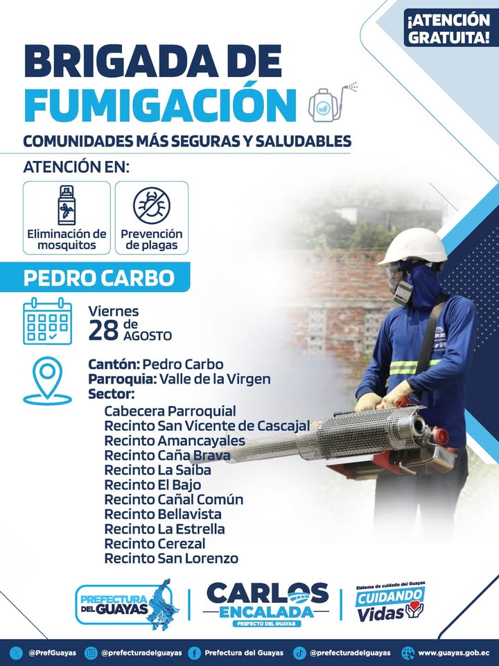 Brigada de fumigación gratuita llega a 10 recintos del Valle de la Virgen este viernes