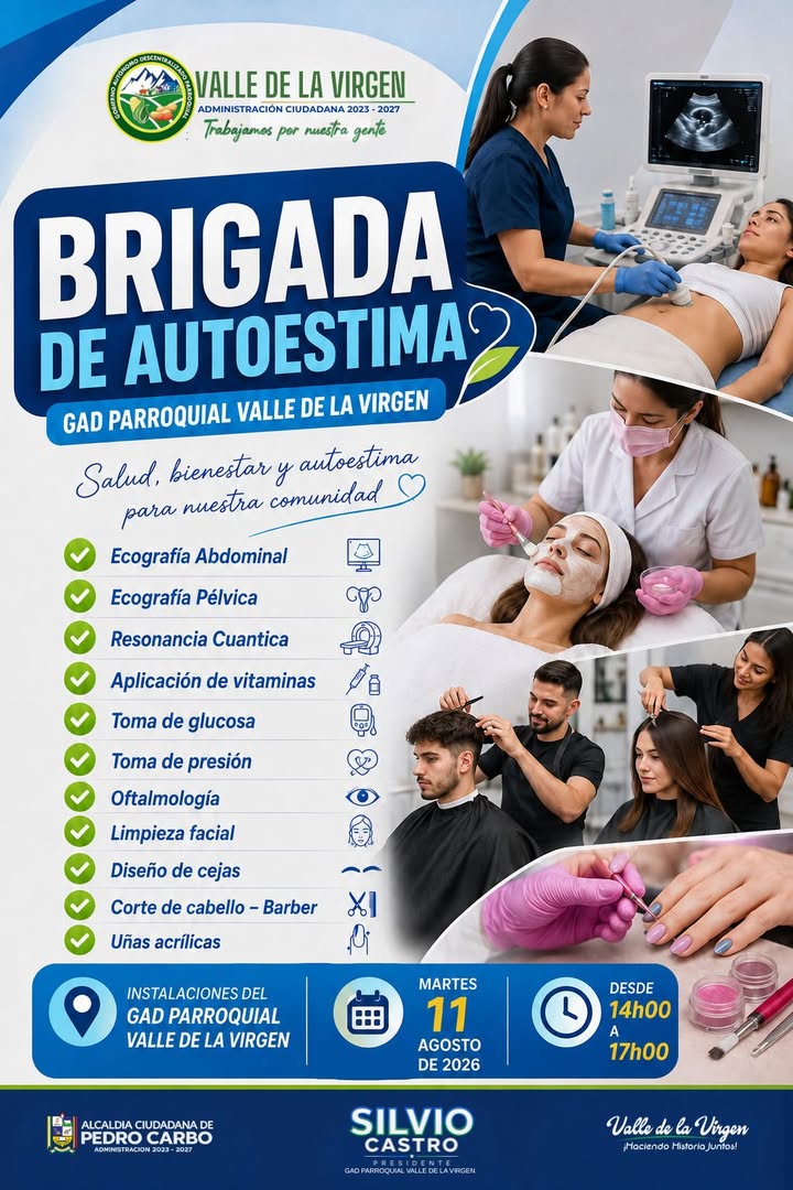 GAD Valle de la Virgen y Alcaldía de Pedro Carbo ofrecen brigada de salud y belleza el 11 de agosto